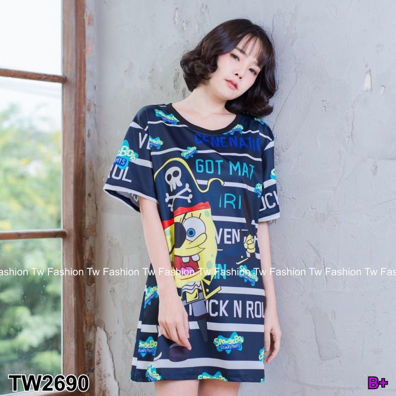 TW2690 เดรสงานพิมพ์ลายโจนสลัด Spongebob TW2690 เดรสงานพิมพ์ลายโจนสลัด Spongebob