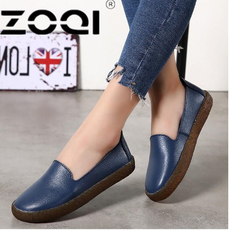 ZOQI รองเท้าสตรี Oxford รองเท้ารองเท้าหนังส้นเตี้ย Lady รองเท้าส้นเตี้ยทรงบัลเล่ต์รองเท้า
