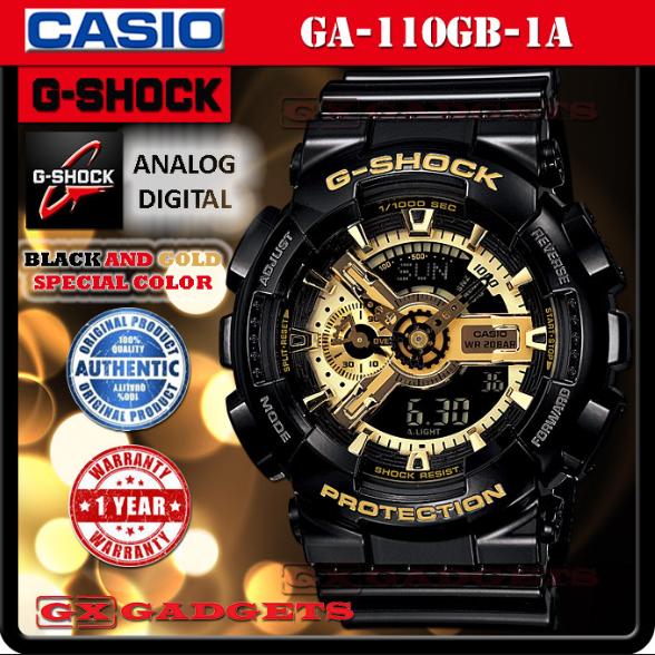 CASIO G-SHOCK นาฬิกาข้อมือผู้ชาย สายเรซิ่น รุ่น GA-110GB-1ADR(สีดำ/ทอง)