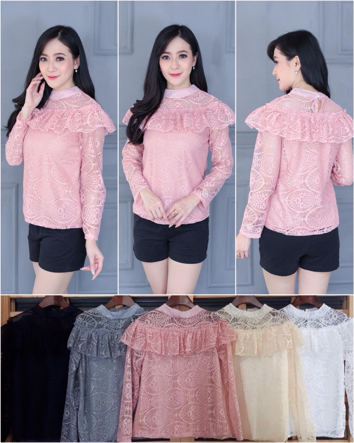 เสื้อลูกไม้แขนยาว ระบาย1ชั้น1400