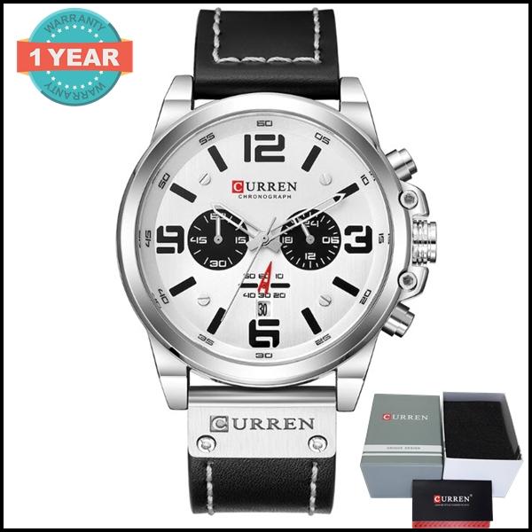 Curren นาฬิกาข้อมือผู้ชาย แท้ 100% Sport Military แสดงวันที่ เข็มเล็กๆวงด้านในใช้ได้จริง สายหนังตัดขอบเหล็กเนี๊ยบ รุ่น C8314 NEW พร้อมกล่องนาฬิกา CURREN รุ่นใหม่