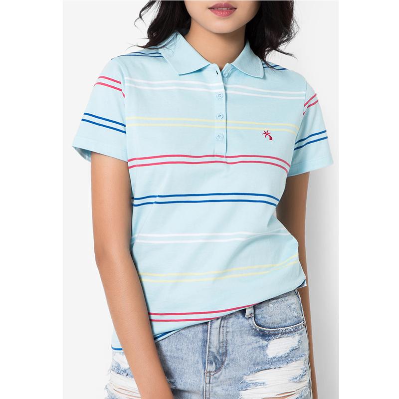 OASIS เสื้อโปโล หญิง ลายลิ้ว ผ้าคอตตอน รุ่น LPY-0748 สีฟ้า เขียว ขาว ดำ
