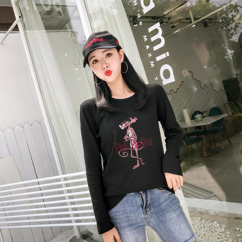SCS เสื้อยืดแฟชั่น ผู้หญิง คอกลม แขนยาวสกรีนลายด้านหน้า (สีดำ) รุ่น 8138