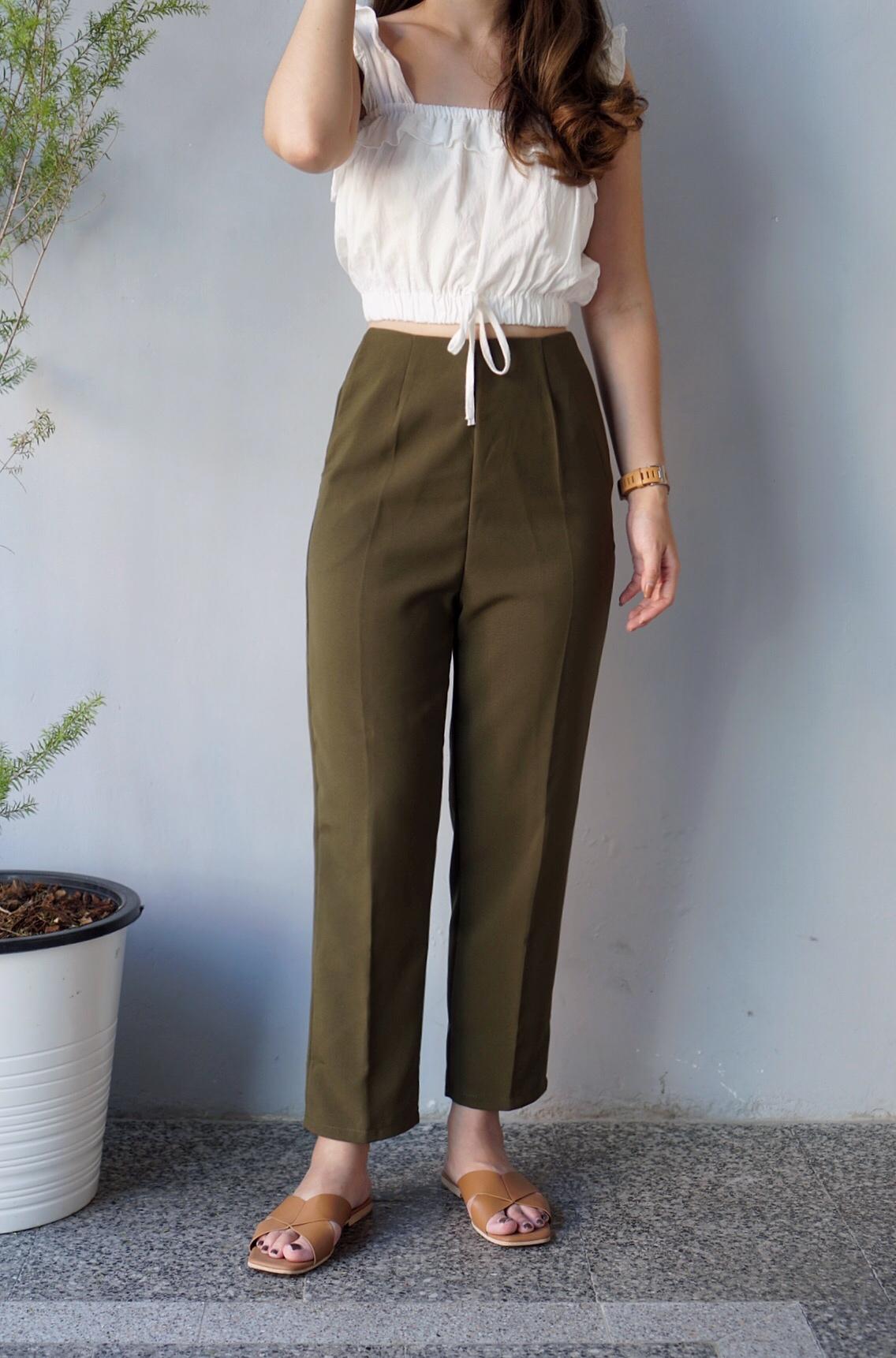 Wclothes Basic Crop Pants กางเกงเอวสูง 8 ส่วน ทรงกระบอกเล็ก ซิปข้าง Wclothes Basic Crop Pants กางเกงเอวสูง 8 ส่วน ทรงกระบอกเล็ก ซิปข้าง