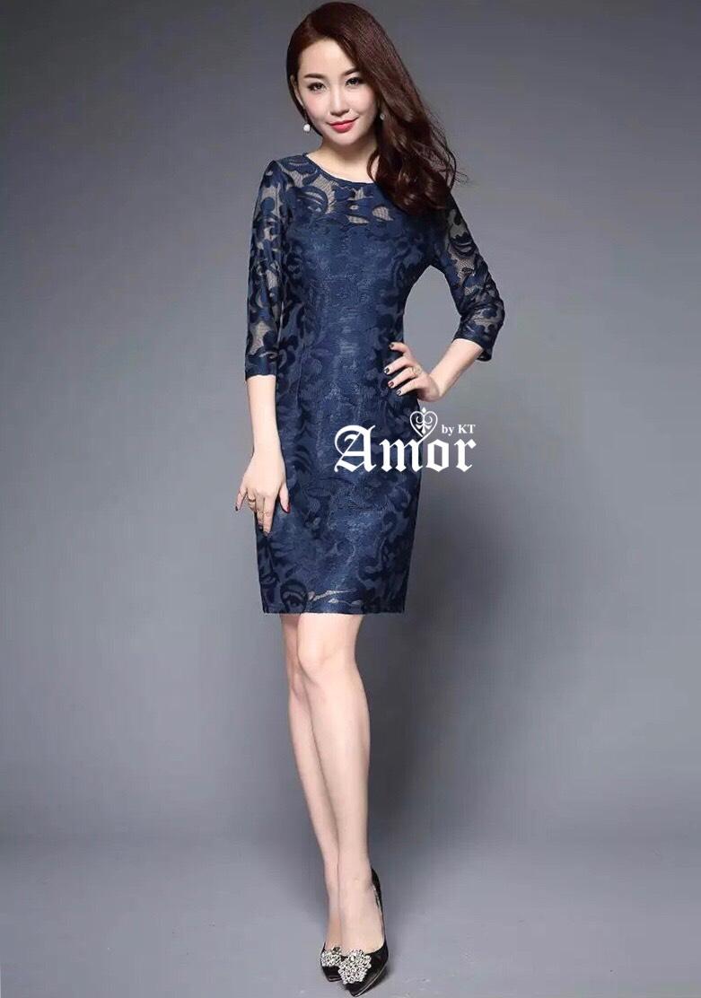 M-3XL // Amor ชุดเดรส Korea Designed ลูกไม้ลายสวยเงางาม