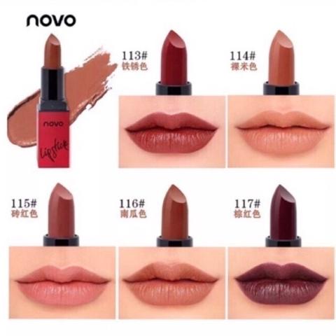 (ของแท้/พร้อมส่ง)ลิปโทนนู้ดน้ำตาลNOVO velvet lipstick color ลิปสติก สไตล์เกาหลี