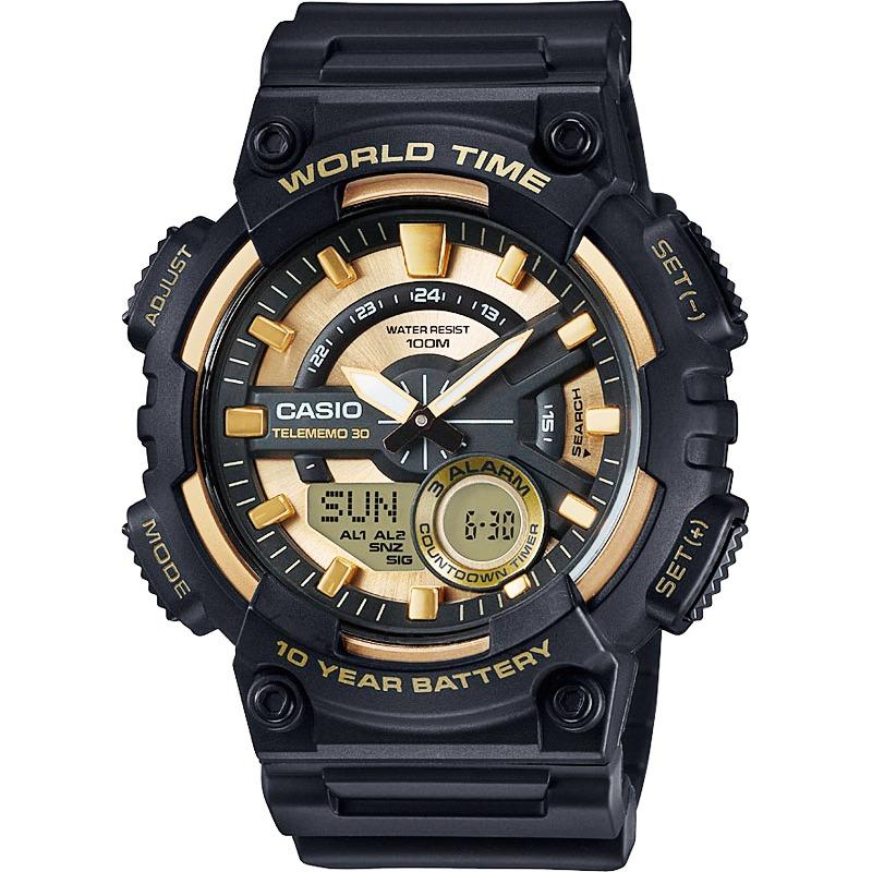Casio แบตเตอรี่ 10 ปี สองระบบเข็มดิจิตอล นาฬิกาข้อมือ สายเรซิน รุ่น AEQ-110W