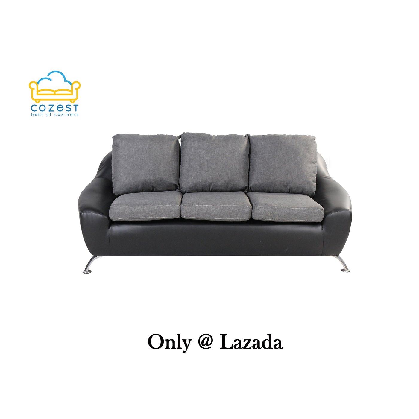 Cozest โซฟา 3 ที่นั่งSnap BC056/17 PVC#130ดำ+ผ้า1500-14เทาเข้ม180*90*90cm. Cozest โซฟา 3 ที่นั่งSnap BC056/17 PVC#130ดำ+ผ้า1500-14เทาเข้ม180*90*90cm.