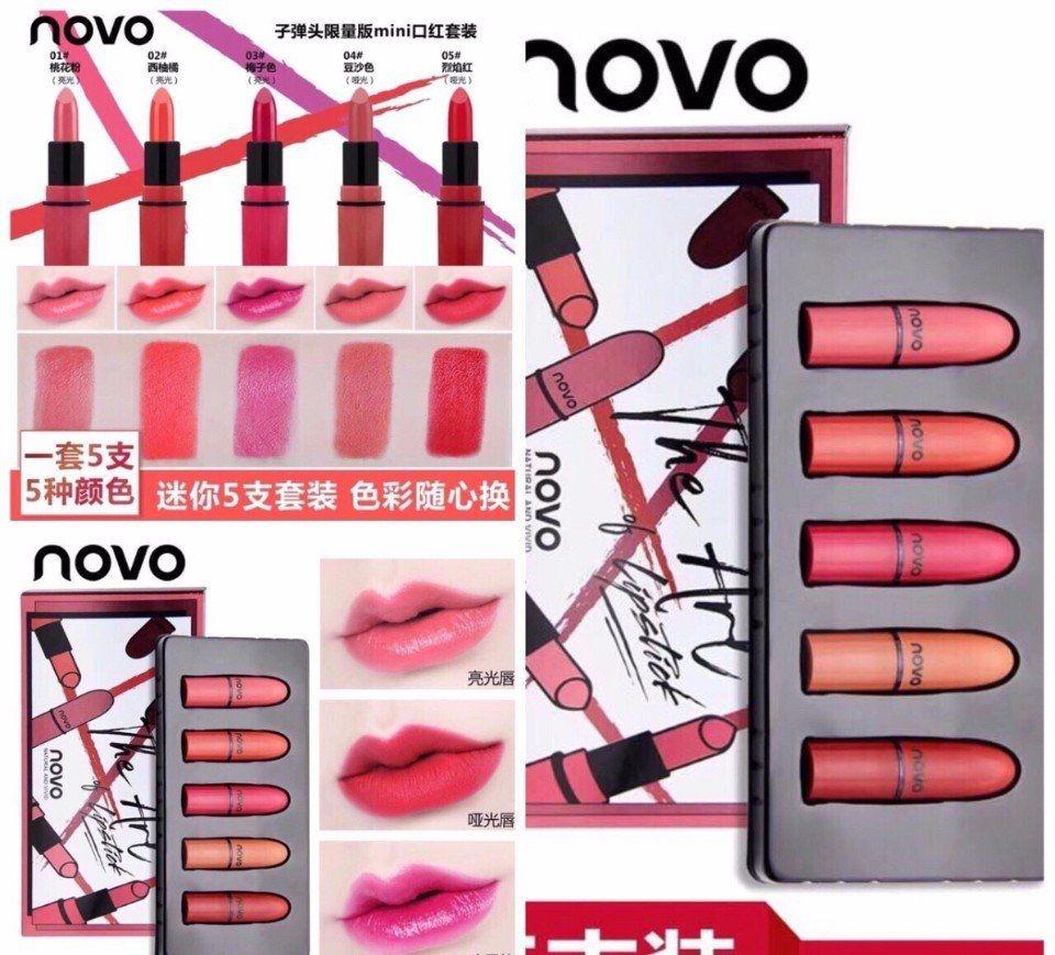 เซ็ทลิป 5 สี Novo The Art Of Lipstick Novo Natural And Vivid ลิปสุดเริ่ดสีแรง Novo Lipstick สไตล์เกาหลี สีสวยมาก ติดทนทั้งวัน เนื้อแมท