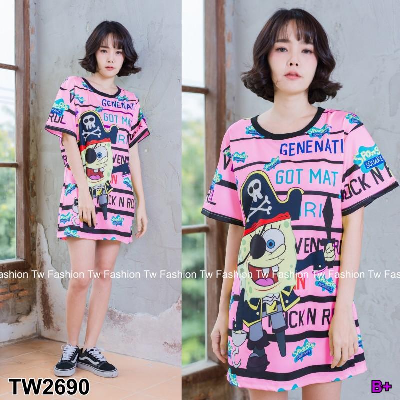 TW2690 เดรสงานพิมพ์ลายโจนสลัด Spongebob TW2690 เดรสงานพิมพ์ลายโจนสลัด Spongebob