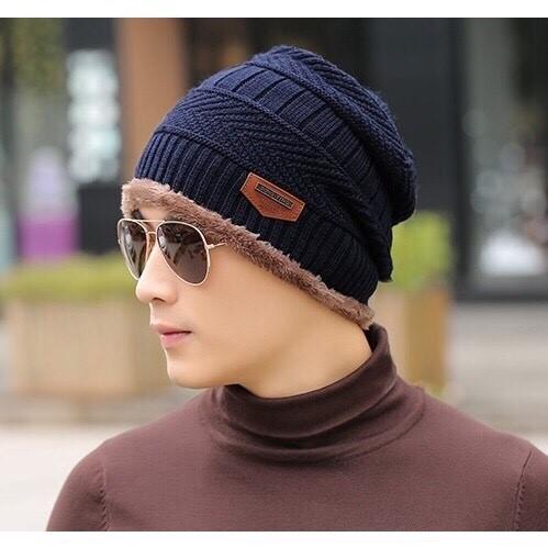 หมวกไหมพรมผู้ชาย บุฟลีซขนปุยใส่อุ่น
