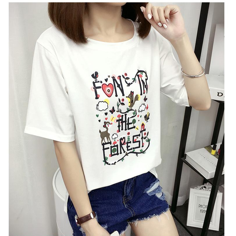 SCS เสื้อยืดแฟชั่นผู้หญิง คอกลม แขนสั้น หน้าสั้นหลังยาว สไตล์วัยรุ่น (สีขาว)รุ่น 5602