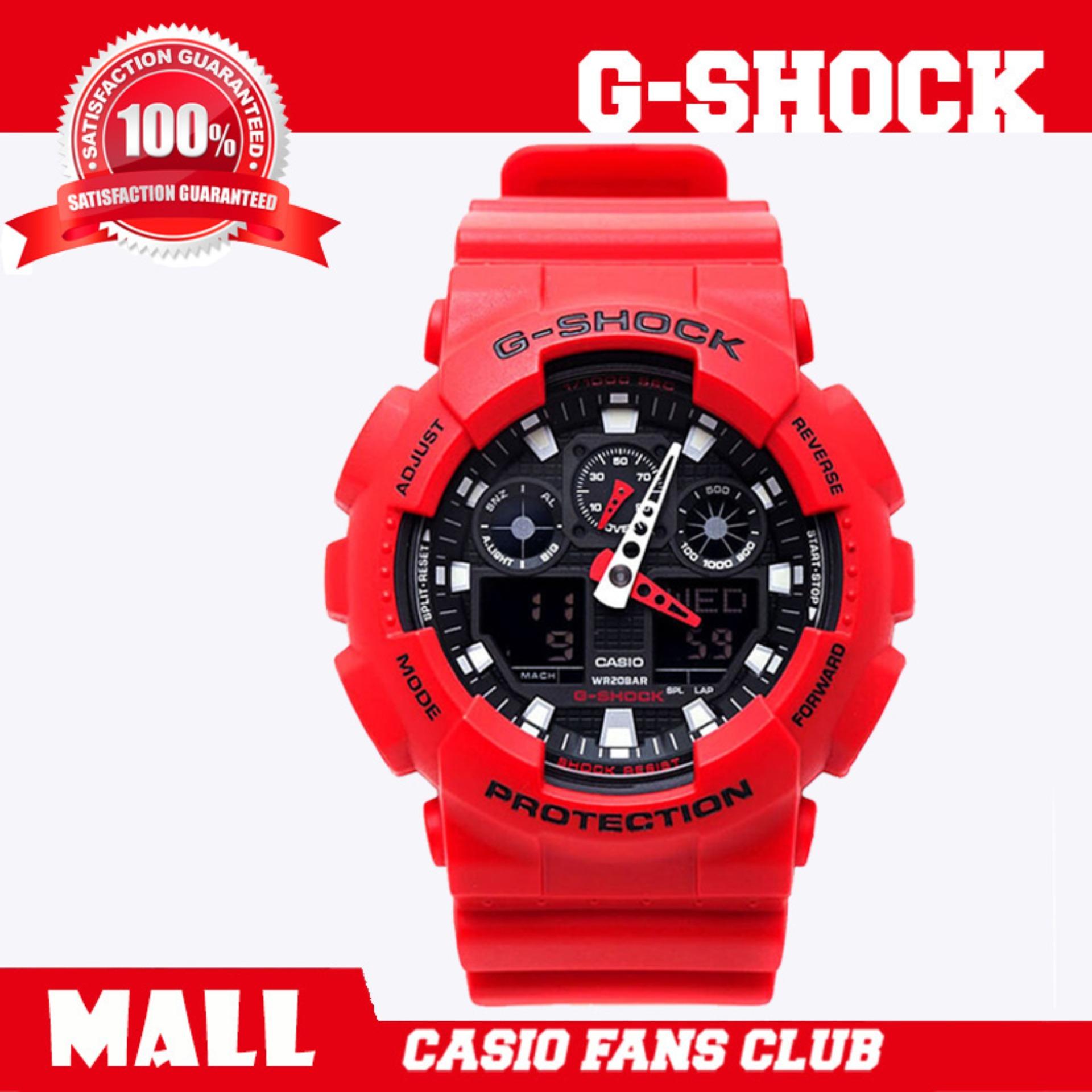 Casio G-Shock นาฬิกาข้อมือผู้ชาย สีแดง สายเรซิ่น รุ่น GA-100B-4A(สีแดง)