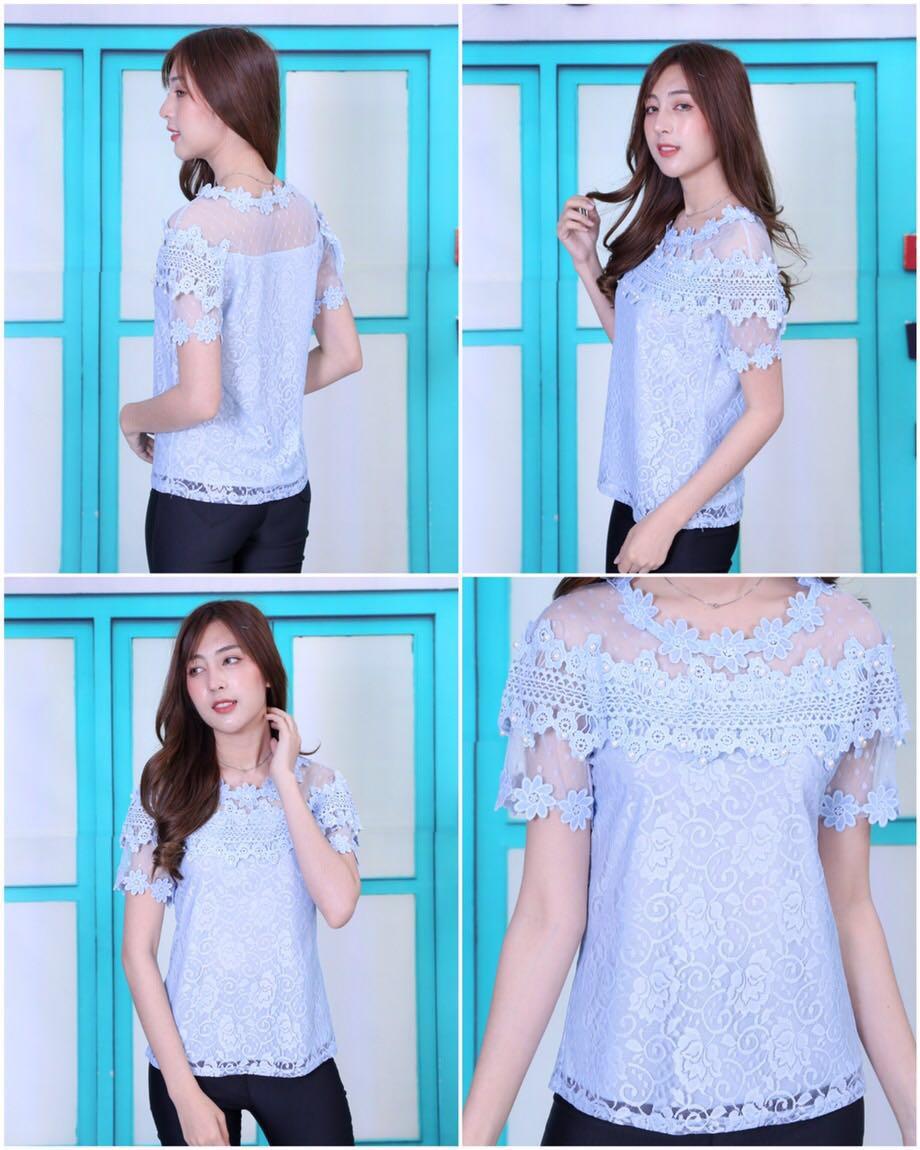 เสื้อลูกไม้แขนสั้น เสื้อแขนสั้น ลูกไม้แขนสั้น เสื้อลูกไม้ เสื้อผ้าผู้หญิง เสื้อผ้าแฟชั่น เสื้อแฟชั่น เสื้อออกงาน รุ่น 238