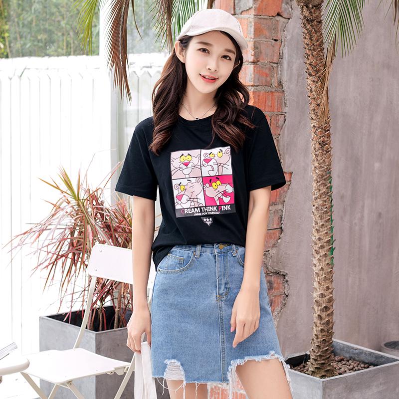 Korean เสื้อยืด คอกลม แขนสั้น แฟชั่น แต่งลายสกรีนด้านหน้า (สีดำ)รุ่น 337