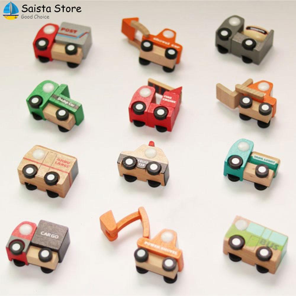 Saista รถไม้ของเล่น MINI รถชุด 12 ชิ้นไม้ตกแต่งแสดง