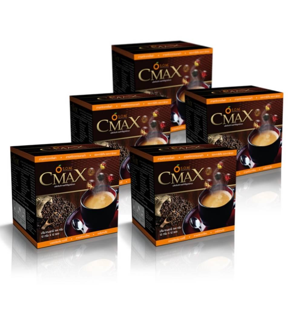 Cmax Coffee ซีแมคซ์ กาแฟเพื่อสุขภาพ ผสมถั่งเช่าและโสมสกัด 12 ซอง ( 5 กล่อง )
