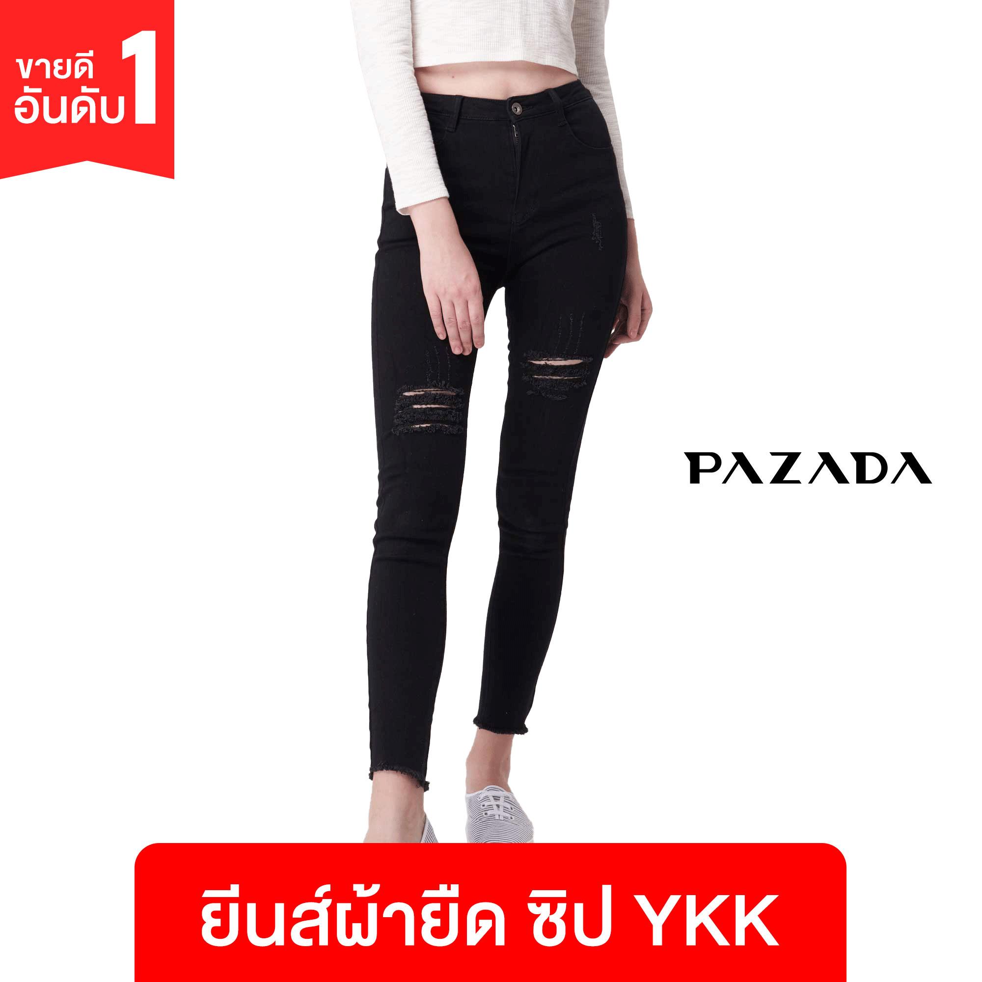 PAZADA กางเกงยีนส์ ผญ ผ้ายืด ซิป YKK ผ้า Cotton 61.4%, Polyester 34%, Elastane 1.4%, Other Fibres 3.2% (Z1013)