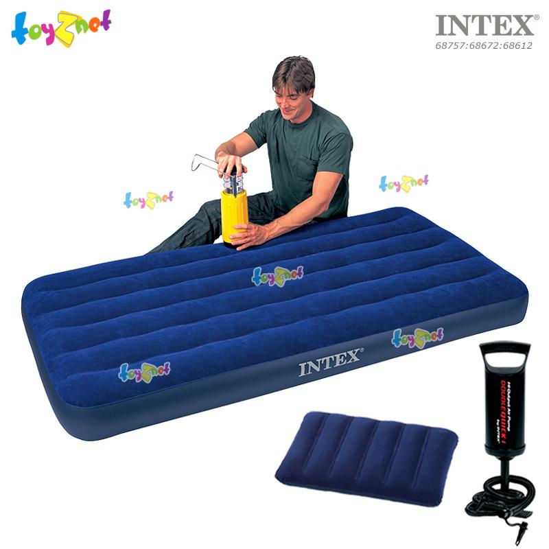 Intex ส่งฟรี ที่นอนเป่าลม แค้มป์ แคมป์ปิ้ง ปิคนิค 3.5 ฟุต (ทวิน) 0.99x1.91x0.22 ม. รุ่น 68757 + หมอนและที่สูบลมดับเบิ้ลควิ๊ก วัน