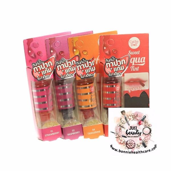 ลิปตินท์ เคที่ ดอลล์ Liptint sweet aqua cathy doll ทินท์น้ำ ทาปาก+แก้ม ใน1เดียว #01 Strawberry