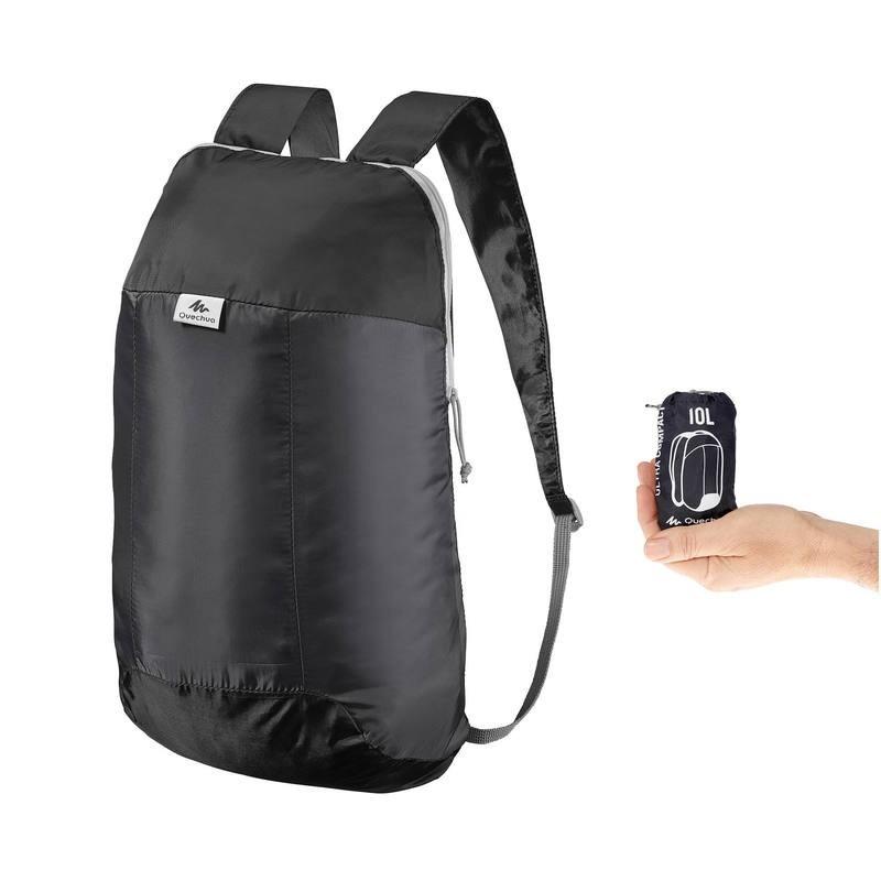 QUECHUA เป้สะพายหลังขนาดเล็ก สำหรับเป็นกระเป๋าสำรอง แบบพับได้รุ่น ARPENAZ 10 (สีดำ)