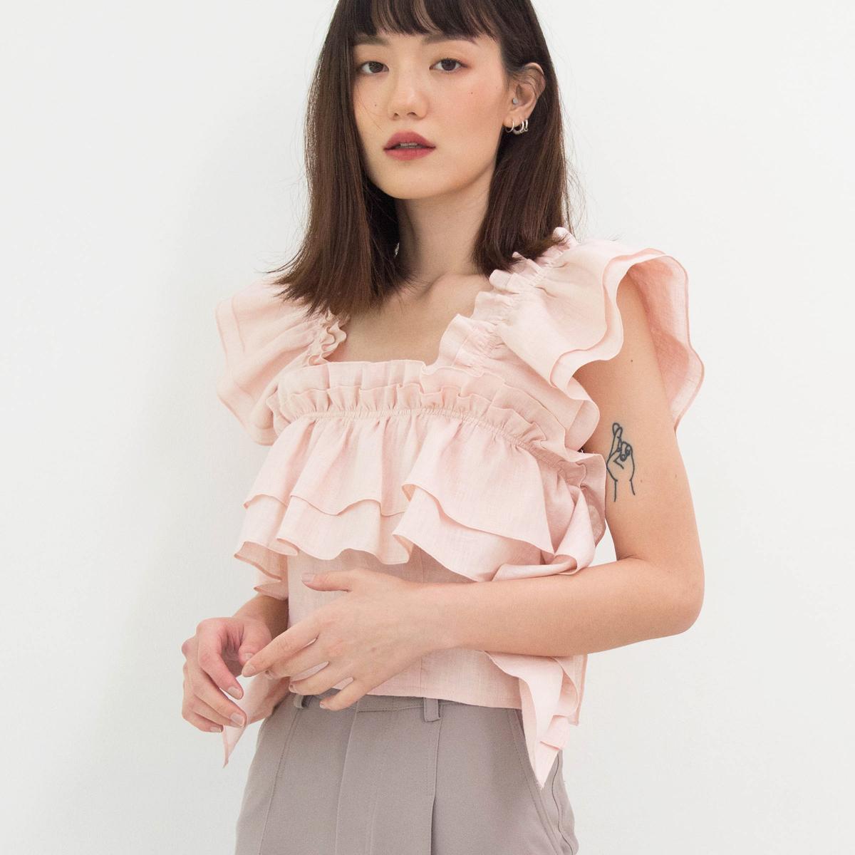 COWORKER (LN.CT.10) - ruffle linen crop top COWORKER (LN.CT.10) - ruffle linen crop top