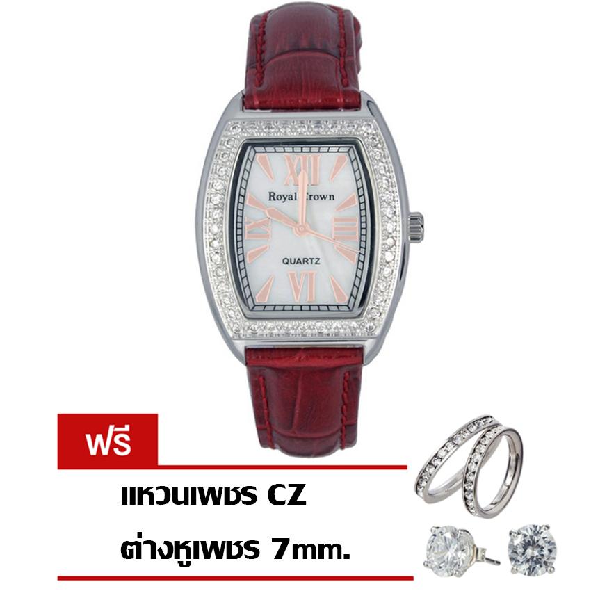 Royal Crown นาฬิกาผู้หญิง รุ่น 3635 สีแดง (แถมแหวนเพชร CZ & ต่างหูพลอยแท้)