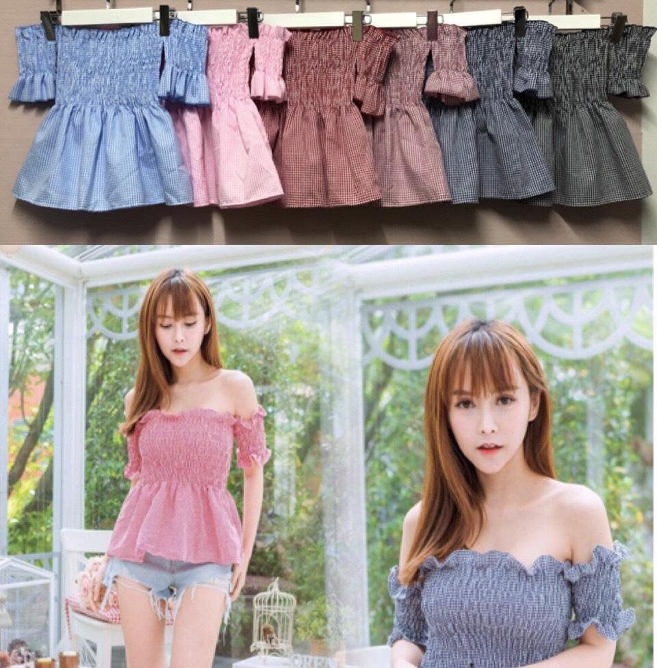 My in fashion เสื้อปาดไหล่ สม็อคอก