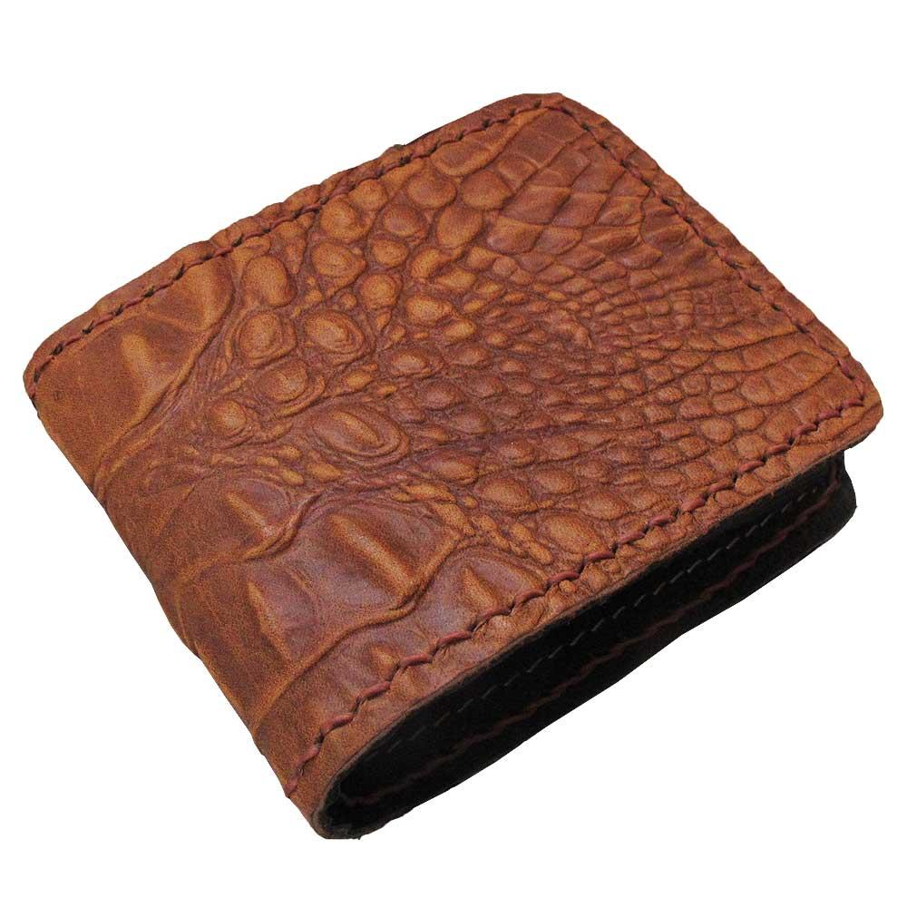 Very Nice Cowhide Leather BiFold Wallet For You กระเป๋าสตางค์ แบบ 2 พับ แบบหนังหนังอัดลายจรเข้สวยเก๋สะดุดตาหนังนิ่ม นุ่มมือ น้ำตาล