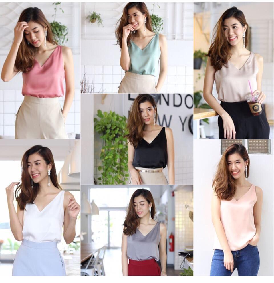 เสื้อแขนกุด คอวี ผ้า Zara//เสื้อผู้หญิง//เสื้อผ้าแฟชั่น//เสื้อใส่ทำงาน