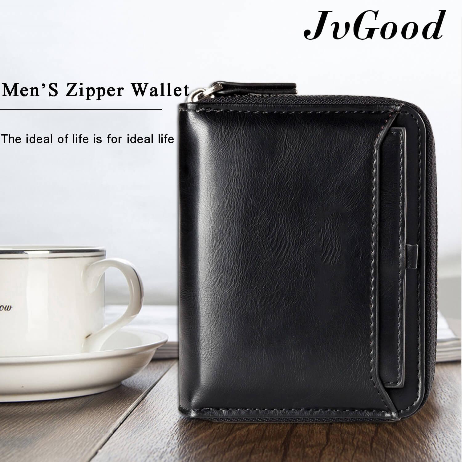 JvGood กระเป๋าสตางค์แฟชั่นผู้ชายกระเป๋าสตางค์มีซิปหนัง PU Bifold กระเป๋าที่ถอดออกได้กระเป๋าเก็บบัตรกระเป๋าผู้ชายแบบสั้นเหรียญกระเป๋าเก็บบัตรบัตรเครดิตเงินหน้าต่าง ID ขนาดใหญ่กระเป๋าสตางค์