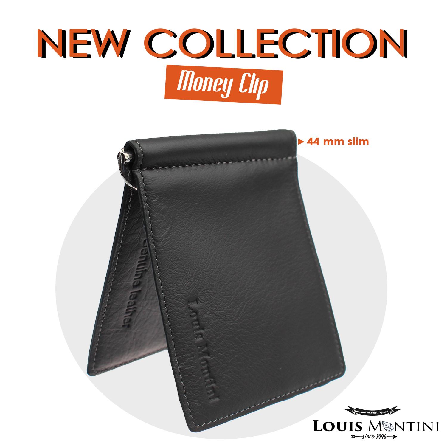 Louis Montini Money Clip กระเป๋าสตางค์ มันนี่คลิป หนังวัวแท้ หนังแท้ กระเป๋าใส่บัตร สำหรับท่านชาย Men's Wallet Clip TTM089