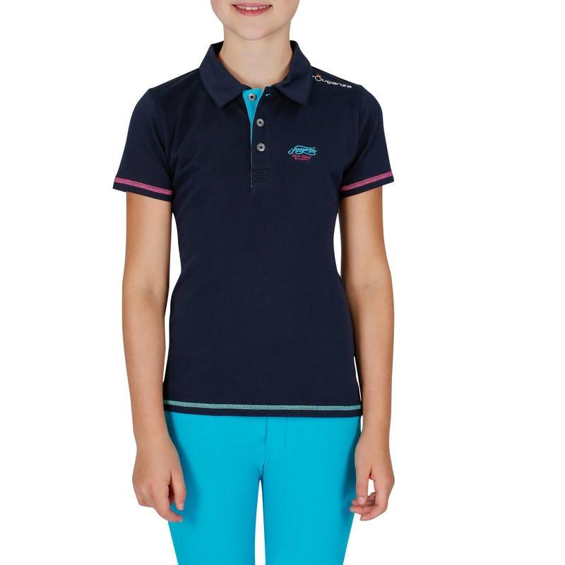 เสื้อโปโลขี่ม้าแขนสั้นปักลายสำหรับเด็ก (สีกรมท่า)