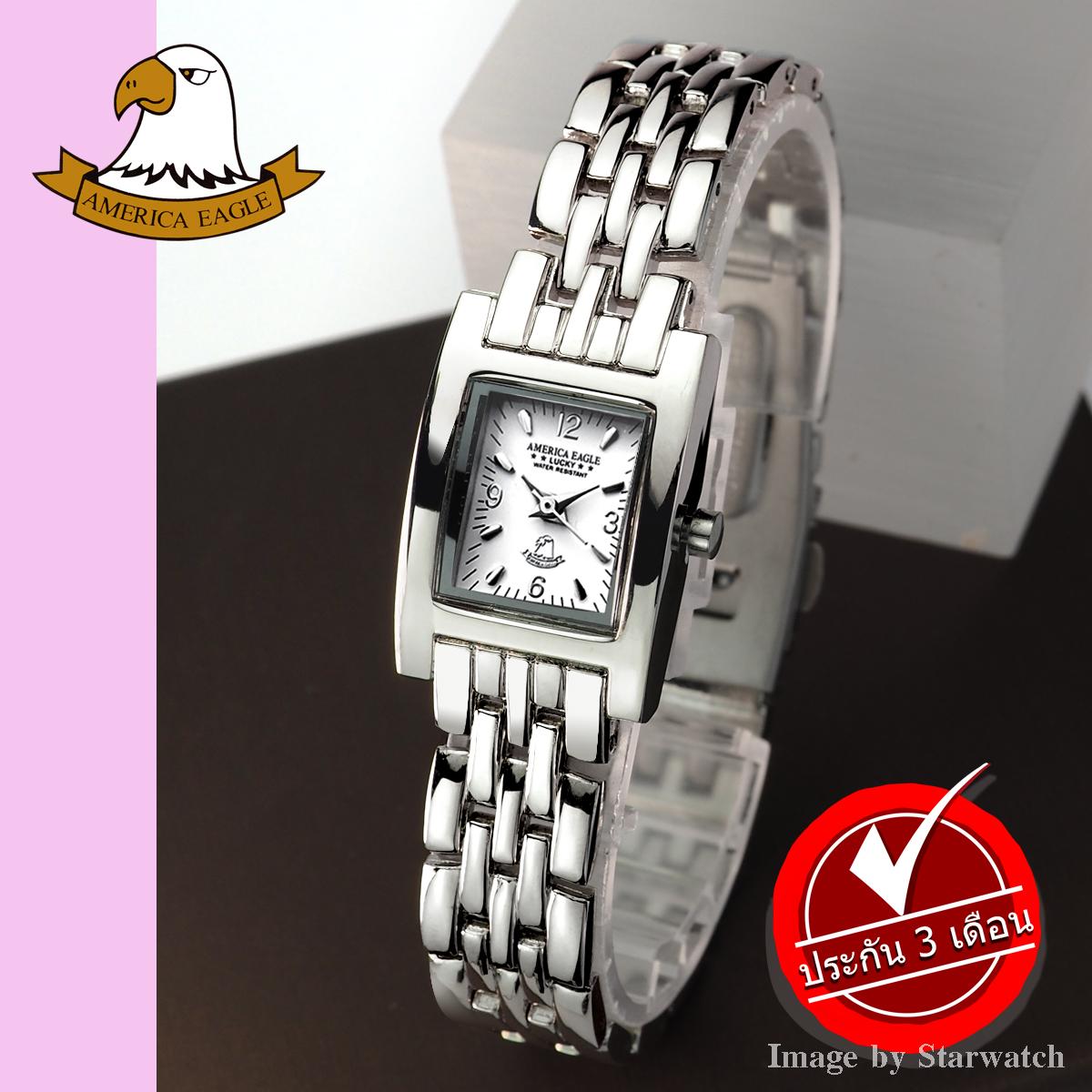 AMERICA EAGLE นาฬิกาข้อมือผู้หญิง สายสแตนเลส รุ่น AE014L - Silver / White