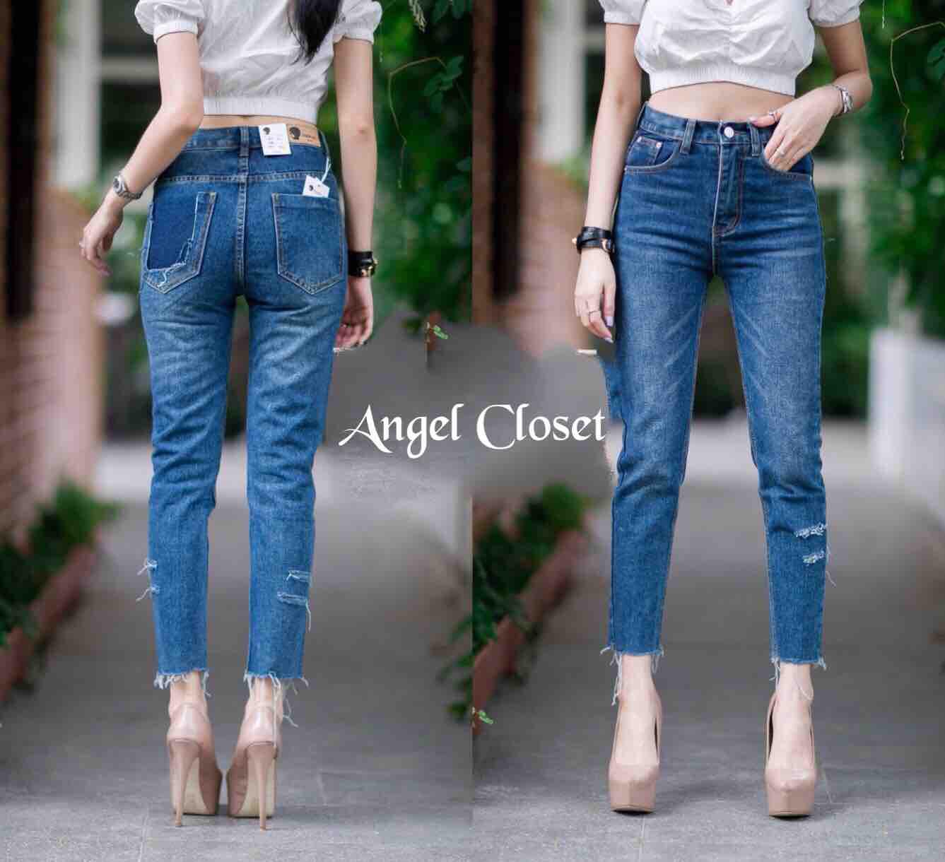 Angel Closet เกงยีนส์ทรงบอย ขาดข้าง