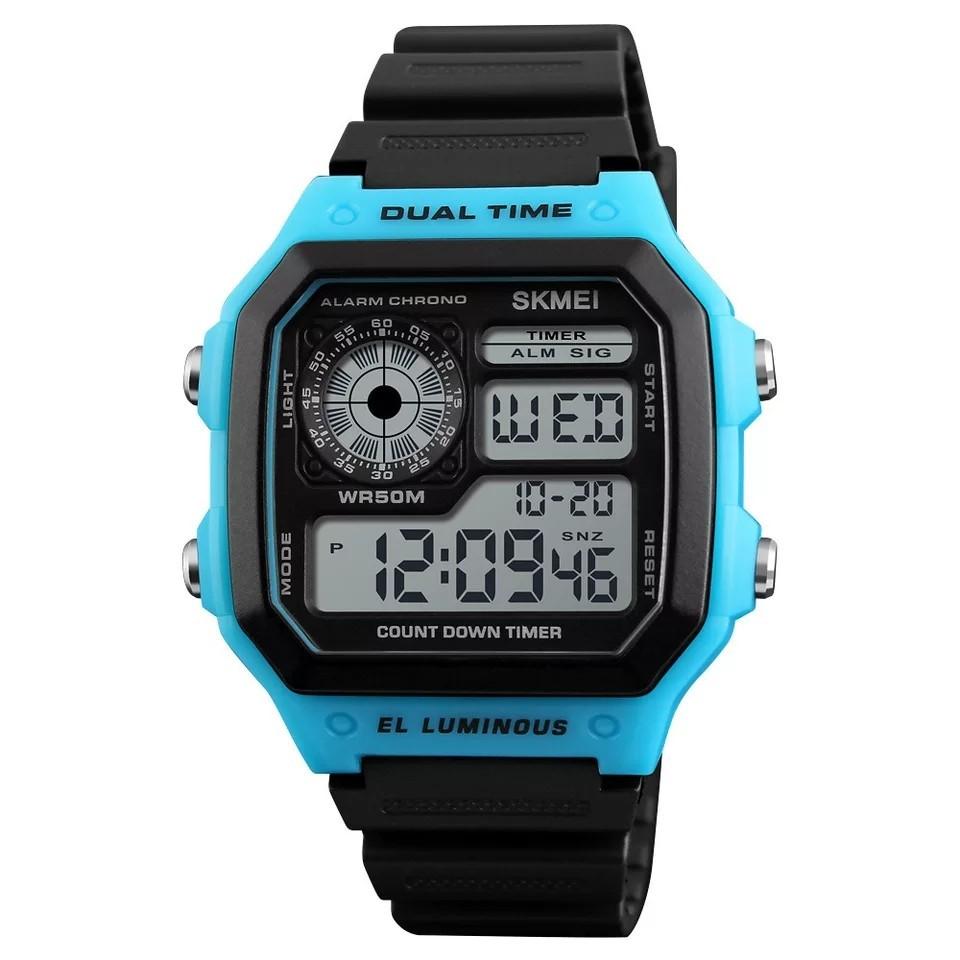 SKMEI 1299 Men Sports Watches Digital Outdoor Watches LED Electronic Dual Display Waterproof Wristwatches สินค้าพร้อมส่ง (มีบริการเก็บเงินปลายทาง) R-019