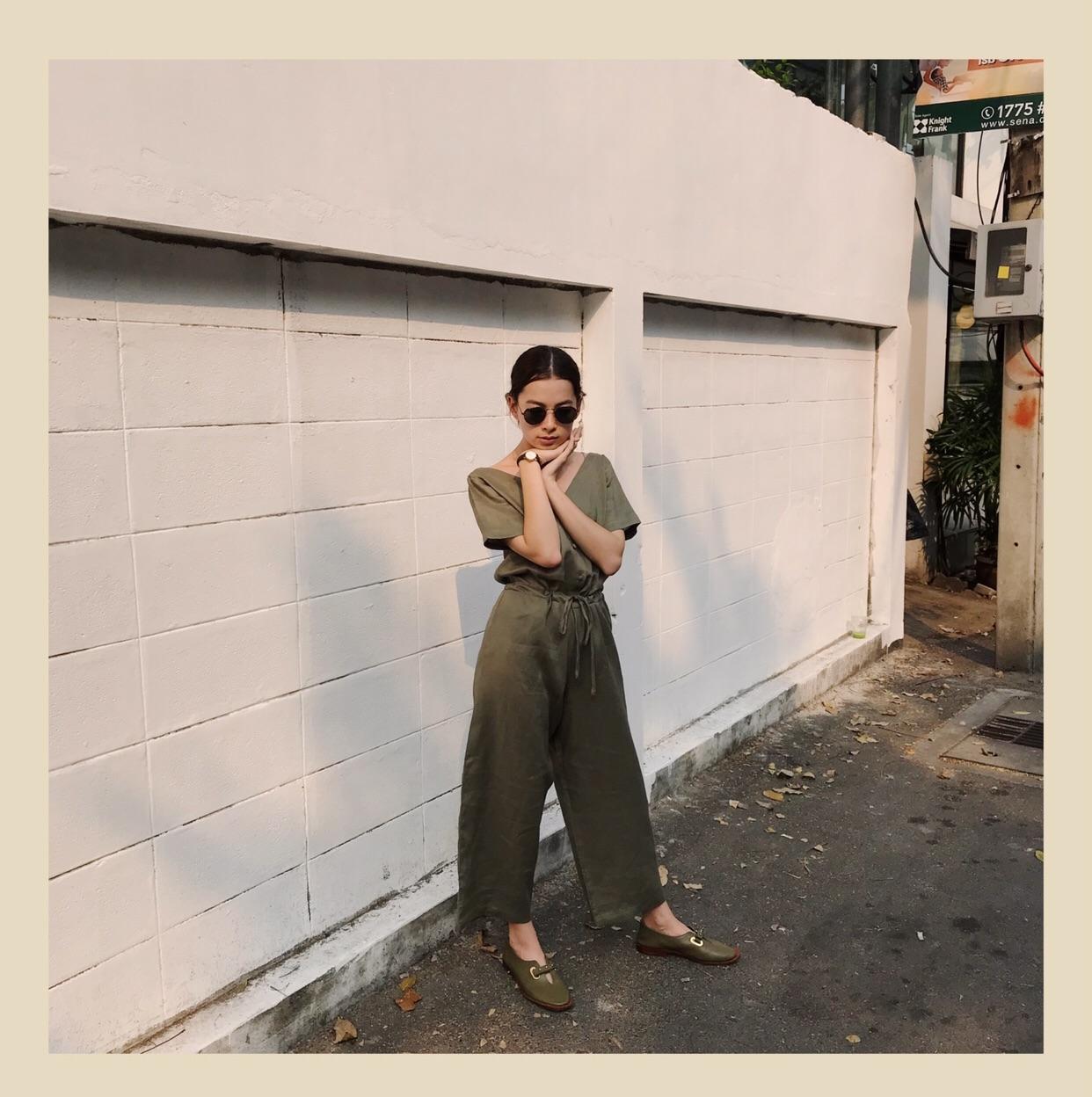 Behers I'm not a bear jumpsuit ชุดจั้มสูทคือวีขายาว ผ้าลินแท้100%