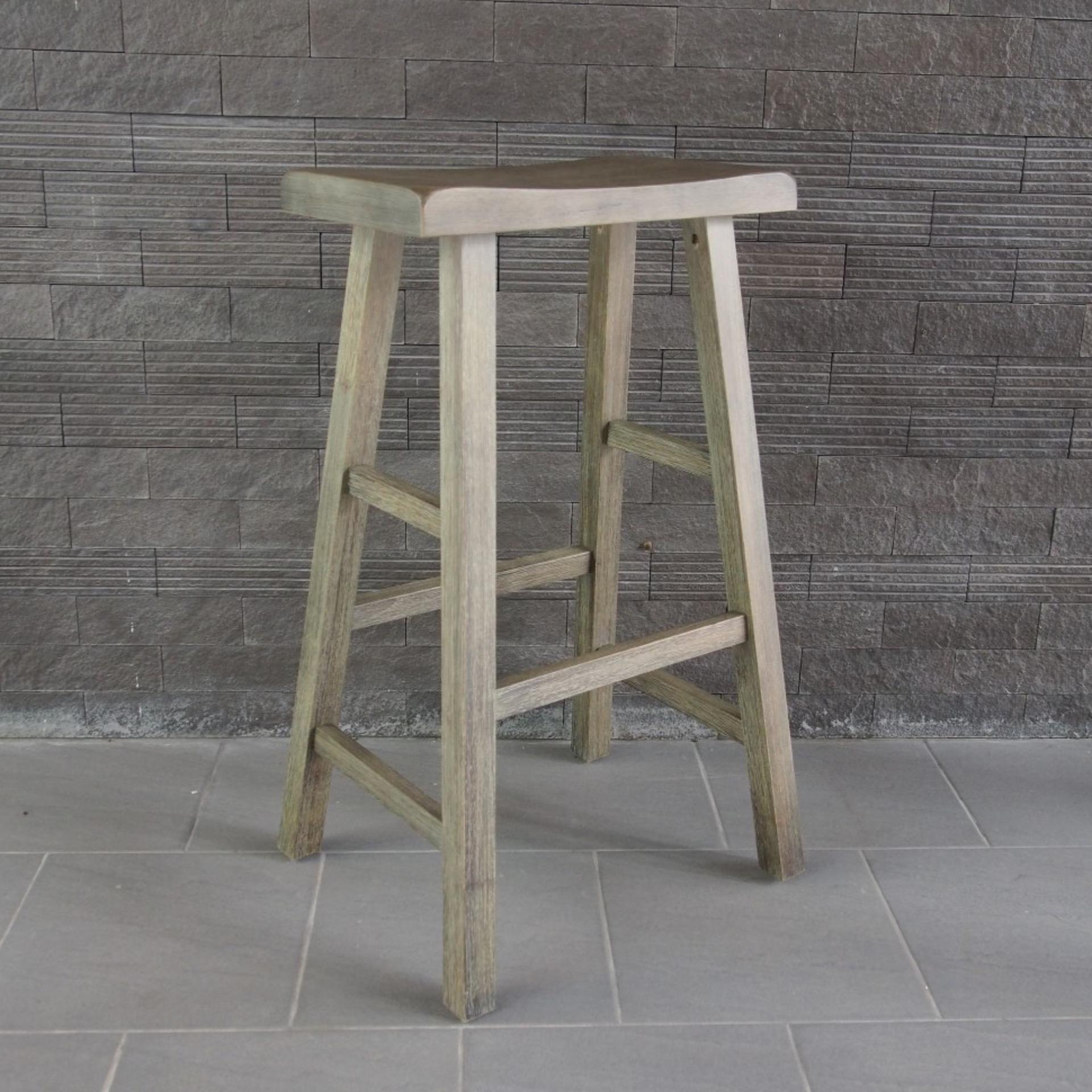 Bar stool 29"ไม้ยางพาราทั้งตัว สีหมอกเทา (Weather Gray) เก้าอี้บาร์ เก้าอี้ High Chair