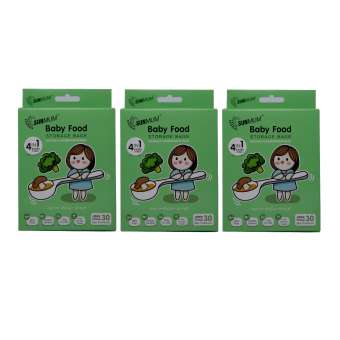 SUNMUM Baby Food Storage Bags ถุงบรรจุอาหารแช่แข็งสำหรับเด็ก แพ็ค 30 ถุง (x 3 แพ็ค= 90 ถุง)