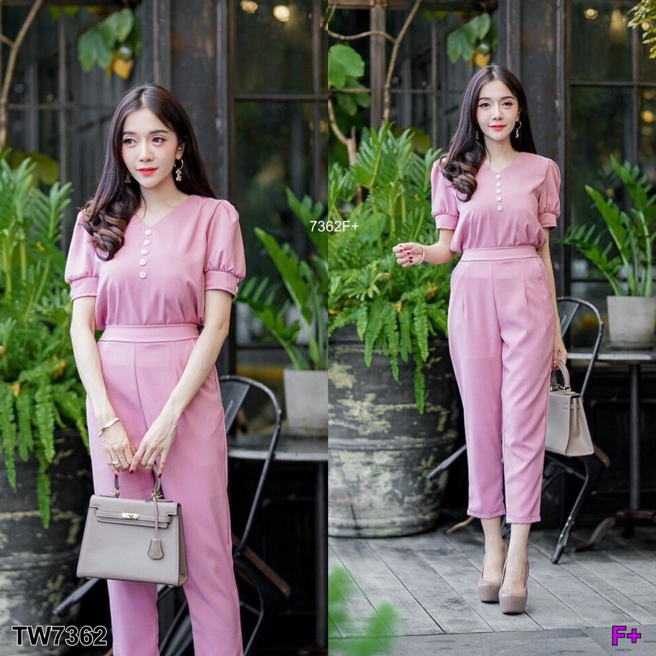 TW7362 เสื้อแขนตุ๊กตาแต่งกระดุม+กางเกงขายาว**สอบถามสินค้าก่อนสั่งซื้อ