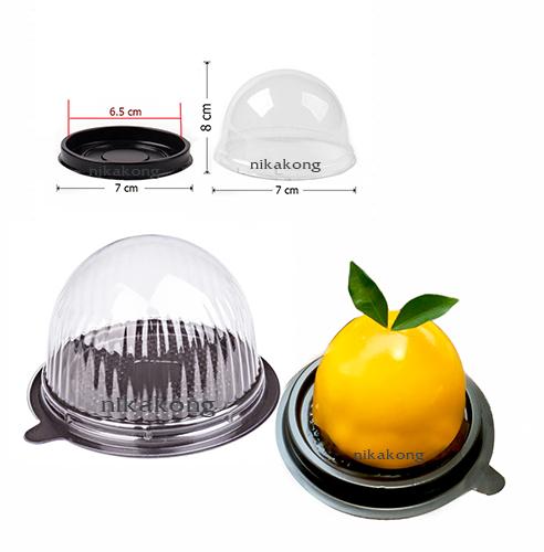nikakong plastic packaging กล่องขนมพลาสติก E77 กล่องเค้กฐานน้ำตาล กล่องเค้กฝาทรงโดม บรรจุ 25 ใบ / แพ็ค สามารถบรรจุขนมต่างๆได้