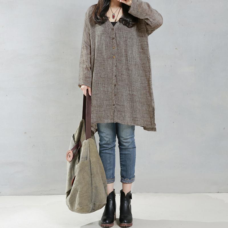 ZANZEA ผู้หญิงขนาดพิเศษเสื้อตัวหลวมแขนยาวปุ่มเสื้อเสื้อทูนิค Top - INTL
