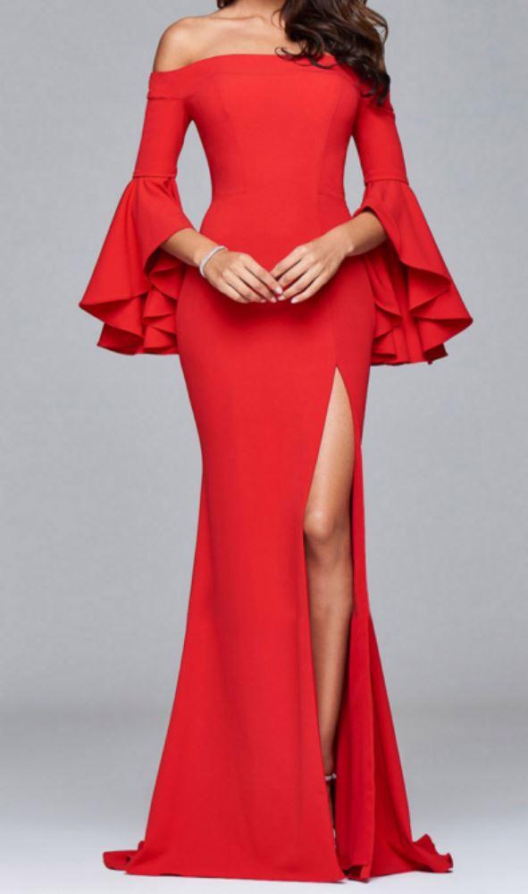 ชุดเดรสยาว แขนยาว ZASHION Trumpet Sleeves Stylish Red Dinner Dress ชุดเดรสยาว แขนยาว ZASHION Trumpet Sleeves Stylish Red Dinner Dress
