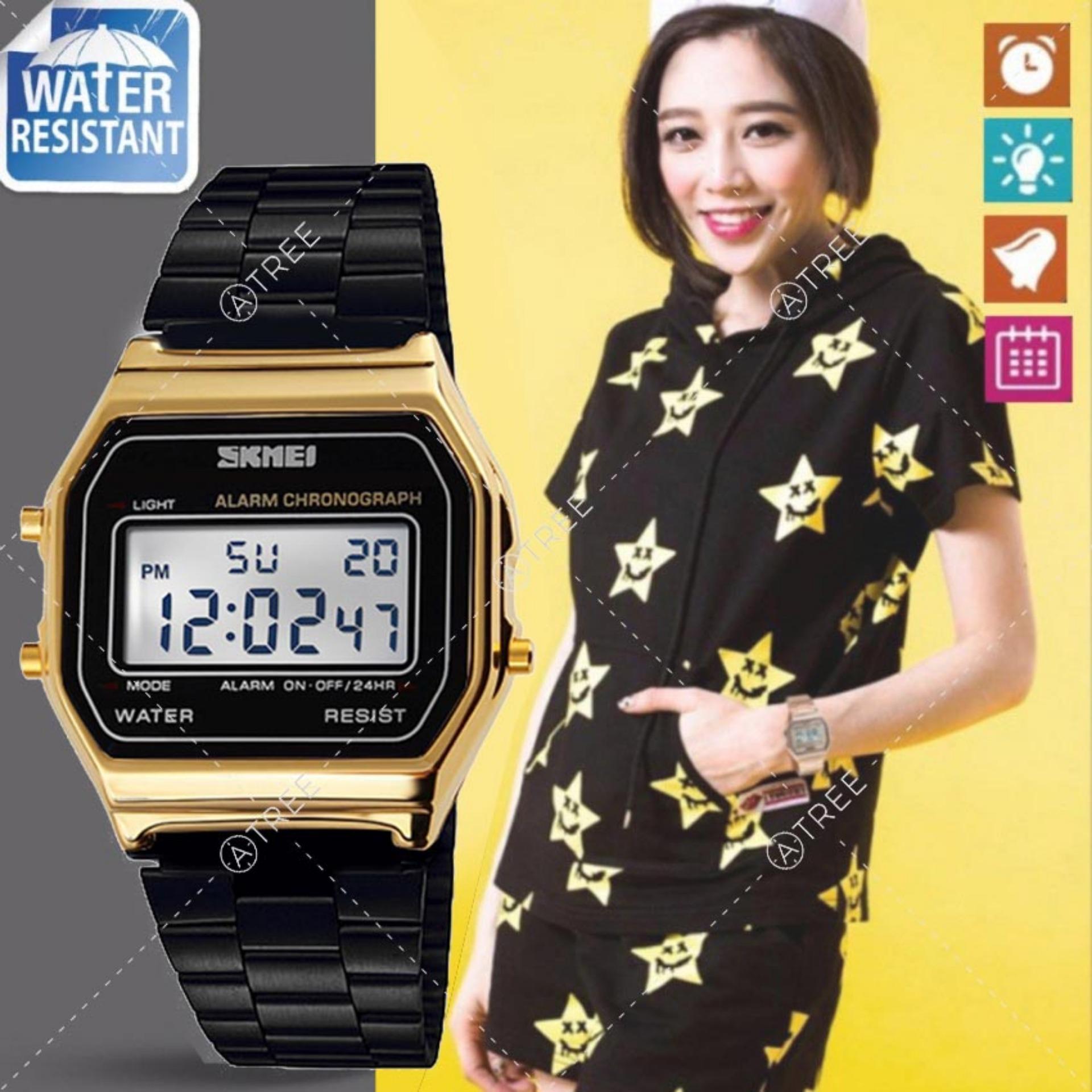 SKMEI ของแท้ 100% ส่งในไทยไวแน่นอน นาฬิกาข้อมือผู้หญิง สไตล์ Casual Bussiness Watch จับเวลา ตั้งปลุกได้ ไฟ LED ส่องสว่าง สายแสตนเลส รุ่น SK-M1123