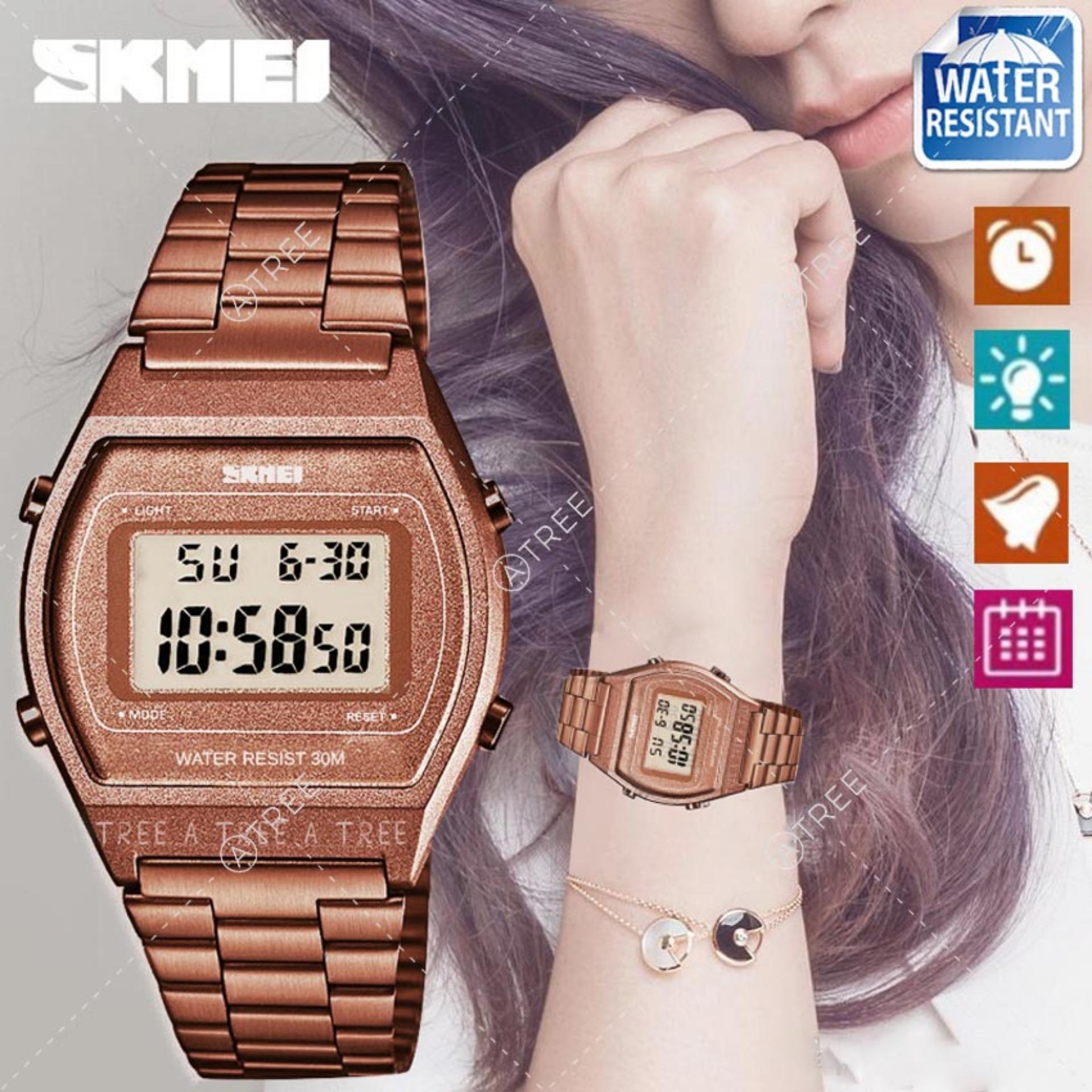 SKMEI ของแท้ 100% ส่งในไทยไวแน่นอน นาฬิกาข้อมือผู้หญิง สไตล์ Casual Bussiness Watch จับเวลา ตั้งปลุกได้ ไฟ LED ส่องสว่าง สายแสตนเลส รุ่น SK-M1328