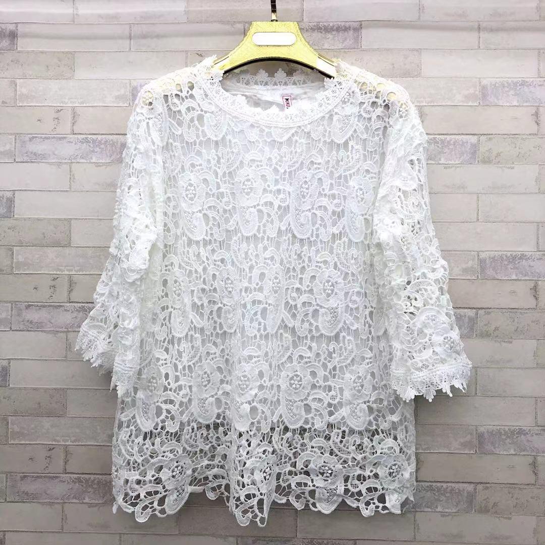 เสื้อลูกไม้สีขาวแขน5ส่วนA011อก42 เสื้อลูกไม้สีขาวแขน5ส่วนA011อก42