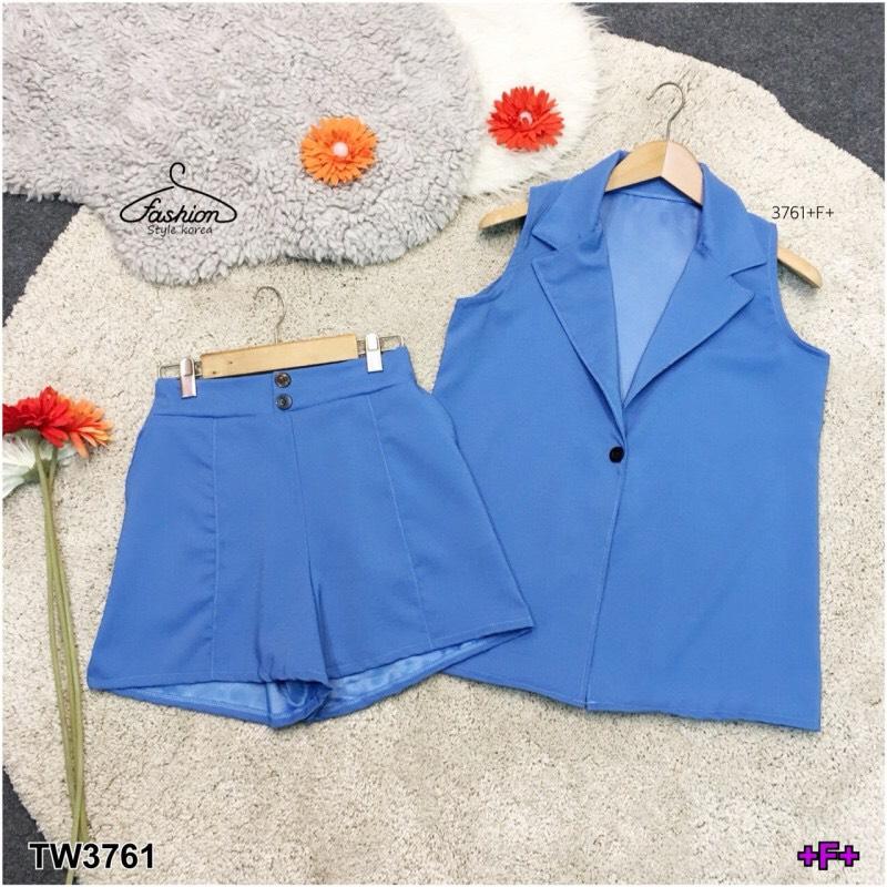 TW3761 Set 2 ชิ้น เสื้อสูทแขนกุด+กางเกงขาสั้น **สอบถามก่อนสั่งซื้อ**