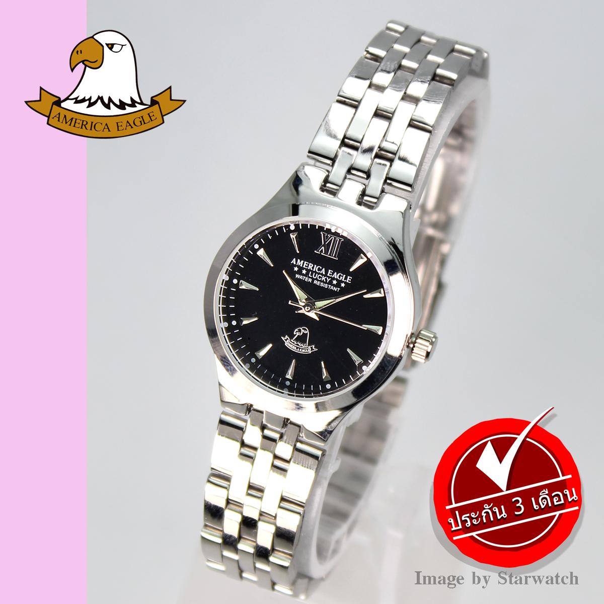 AMERICA EAGLE นาฬิกาข้อมือผู้หญิง สายสแตนเลส รุ่น AE021L - Silver/Black