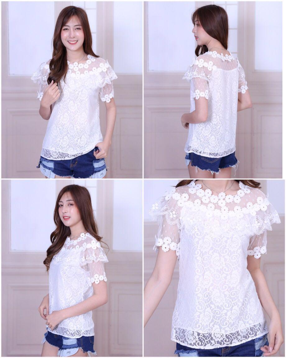 เสื้อลูกไม้แขนสั้น เสื้อแขนสั้น ลูกไม้แขนสั้น เสื้อลูกไม้ เสื้อผ้าผู้หญิง เสื้อผ้าแฟชั่น เสื้อแฟชั่น เสื้อออกงาน รุ่น 226