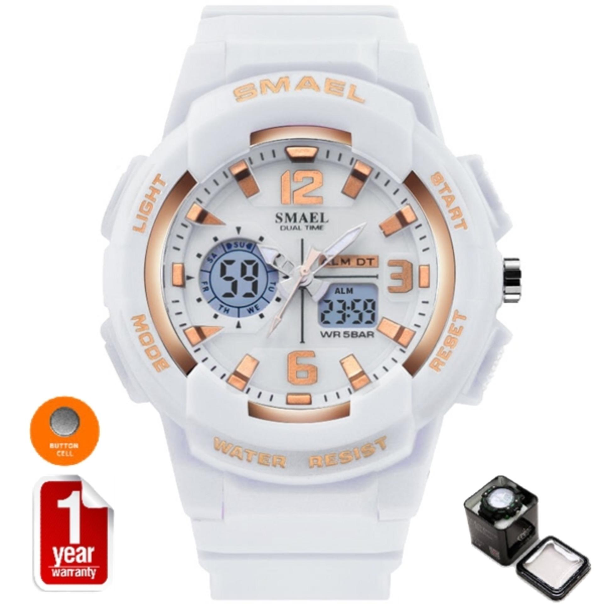 SMAEL นาฬิกาข้อมือผู้หญิง กันน้ำ 100% Sport Digital LED & Analog สีสันสุดCool รุ่น SM1643 พร้อมกล่องเหล็ก SMAEL
